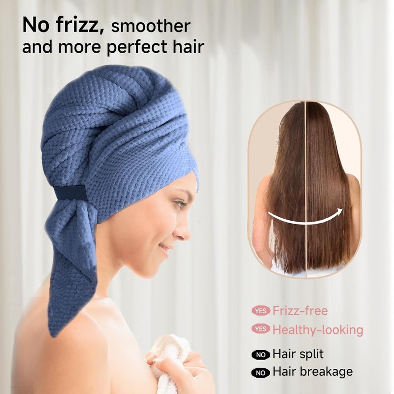 NeDKeN Large Microfiber Hair Towel Wrap & Satin Bonnet Set for Women, Ultra Absorbent Turban 24x42 Inches & Adjustable Night Cap for Curly Hair, Prevents Frizz & Breakage, Stocking Stuffers - Image 3